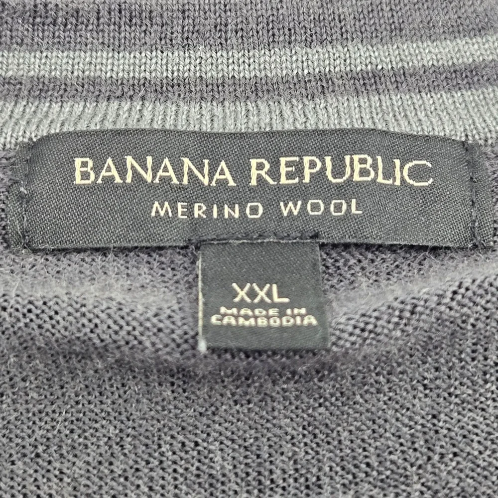 Banana Republic Sweater Mens XXL Charcoal Grey Merino Wool Crewneck Pullover